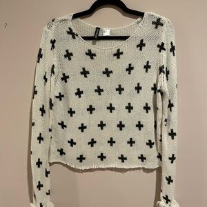 H&M White crop Sweater with Black Crosses